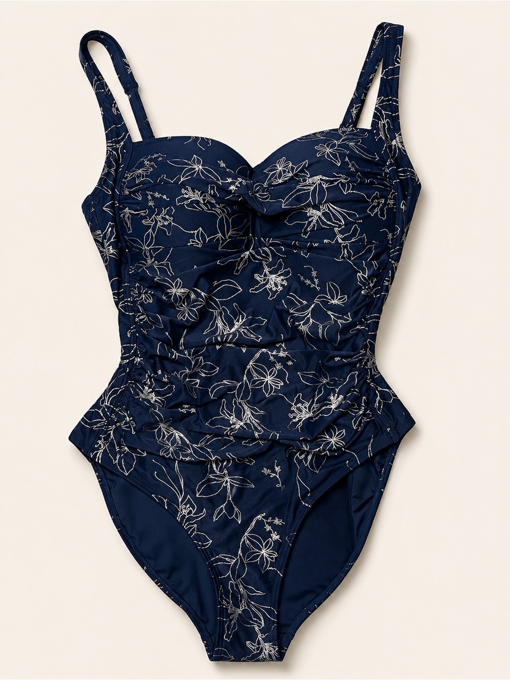 Nip Tuck Swim Navy Floral One Piece Swimsuit US 10 Multi Fit Cup Tummy Control